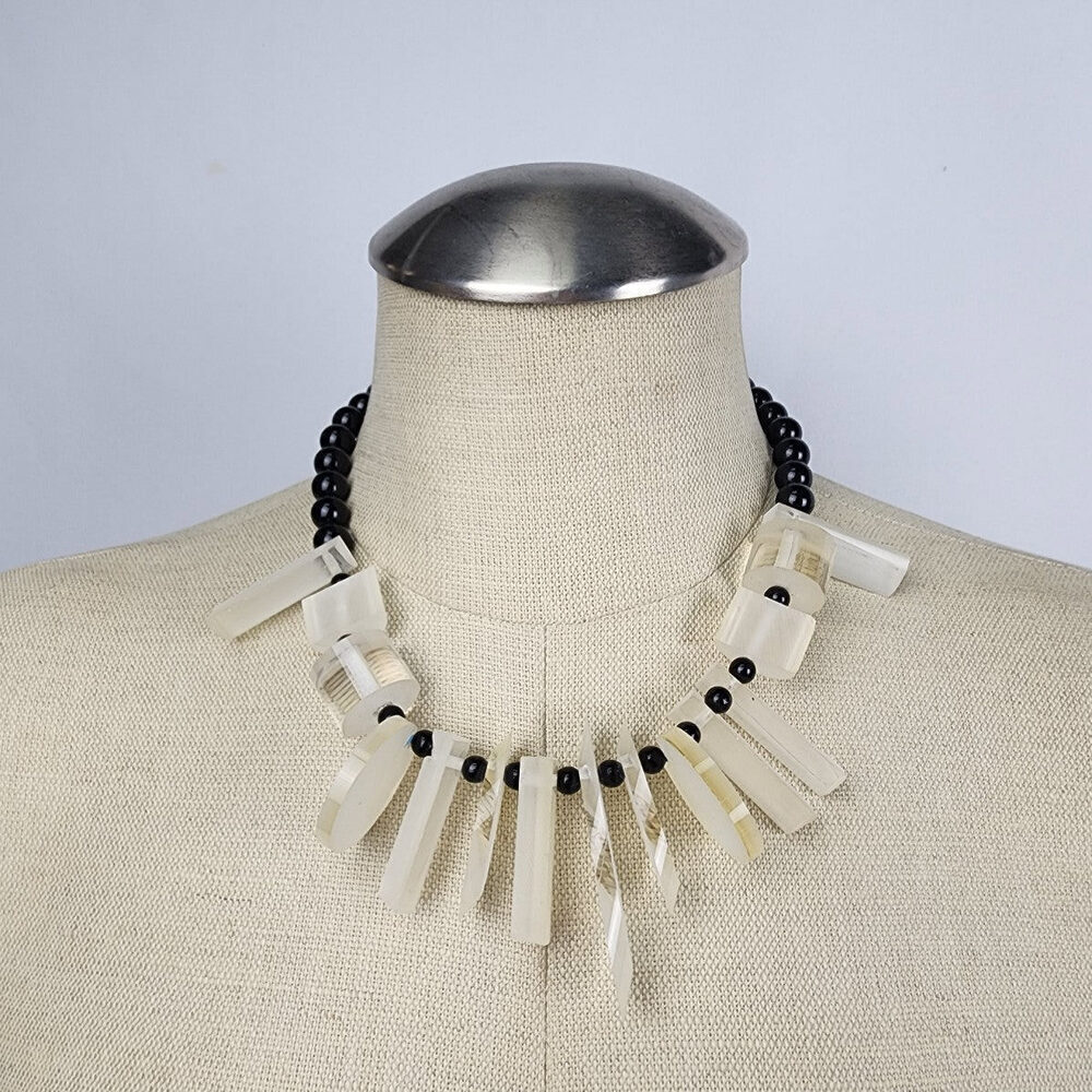 Vintage Black & Frosted Beaded Statement Necklace